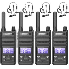 SAMCOM T2 GMRS Radio 2W Long Range Walkie Talkie NOAA Weather Rechargeable Heavy Duty Two Way Radio,Group Call Radios Walkie-talkies with Earpiece, USB-C Charger, Flashlight,4 Packs