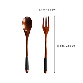 OUNONA Cutlery Set, Spoon, Fork with Spoon, Wooden, Portable Tableware, For Camping, Home, Restaurants, Japanese Style, Dinner Set, Present, Shiny, 2-Piece Set, Hygienic, Durable