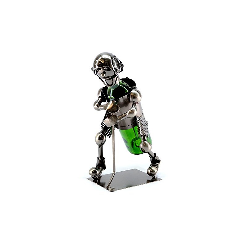 Happy Winning Hockey Player in Motion Metal Wine Bottle Holder