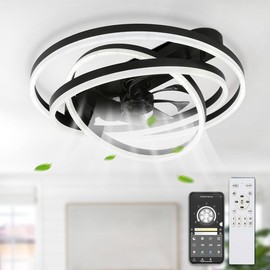 23.6" Small Size DIY Shape Reversible Ceiling Fan with LED Light Kit Included and Remote, DC Motor 6 Speeds Fan with Lights for Home Decoration - Colour: Black