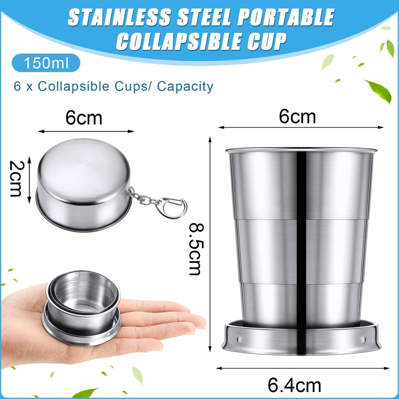 Tessco 6 Pieces Collapsible Shot Glasses Stainless Steel Collapsible Cup