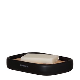 Sealskin Mind Soap Dish Cement Soap Dish with Removable Wooden Insert Black 130mm W x 25mm H x 90mm D
