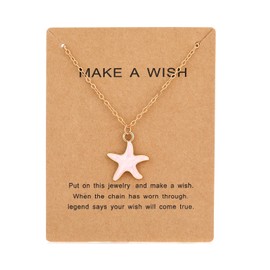 KURTCB Friendship Starfish Necklace Boho Coastal Beachy Necklace Jewelry for Women Christmas Gifts for Best Friends with Message Card (Pink)