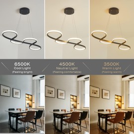 HiHiHomy Modern Dimmable Black Led Chandelier for Dining Room Light Fixture Over Table, Height Adjustable with Remote