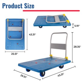 Dawot 1320lbs Foldable Platform Truck Dolly with Swivel Wheels, Heavy Duty Moving Platform Hand Truck, Moving Flatbed Cart Push Cart Platform Dolly Cart for Groceries, Warehouse(43.31" x 25.51" Blue)