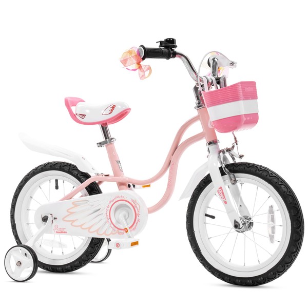 Royalbaby Swan Girls Princess Kids Bike with Basket Mudguards, 12 14 16 18 Inch Toddler Beginners Bicycle for Age 3-10 Years, Training Wheels Options