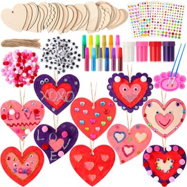 Yerliker 40 Sets Wooden Hearts for Crafts Unfinished Heart Wood Painting Crafts Kit Valentine's Day Ornaments Hanging Decorations Wood Crafts to Paint for Festival Parties Gifts Arts and Crafts