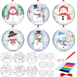 Rossesay 24 Sets DIY Christmas Bulb Ornament Balls Color Your Own Plastic Bulb Winter Ornament Craft Kits Include Double Sided Coloring Cards Ropes Paintbrushes for Fun Home Activities Party Supplies