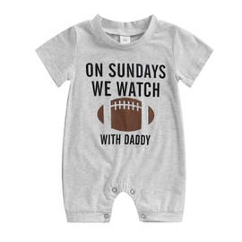 Edhomenn Infant Baby Football Outfits Daddy Funny Jumpsuit Cartoon Letter Rugby Print Long Sleeve Round Neck Full Length Romper Newborn Boys Girls Clothes (03 With Daddy, 0-3 Months)