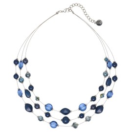 Coiris 3 Layers Illusion Wire Beaded Statement 19.5" Necklace for Women, Glass, No Gemstone