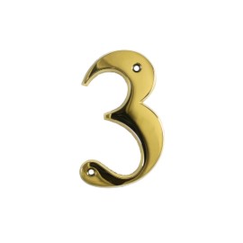 UAP House Numbers - 3 Inch Door Numbers Signature Screw Fix Bevelled Edge For Front Door, Address Number Screw On For Doors And Gates, Letter Times Roman Font (Number 3, PVD Gold)