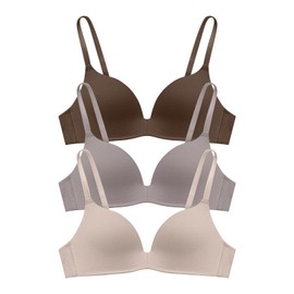 Eleplus 3 Pieces Lightly Lined Wireless Bras for Women Comfy Plunge T Shirt Bra Pack (Mixcolor1,30B)