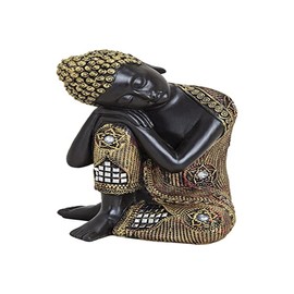 Black and Gold Buddha Figure 17 cm as a Decorative Item for Home and Garden Weatherproof Meditating Buddha Statue Modern Decorative Sculpture as a Home Accessory Idea for Asia Fans