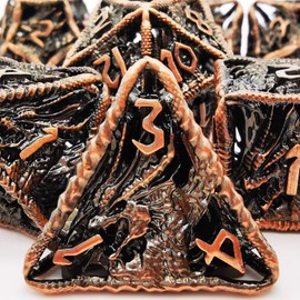 HAOMEJA Hollow Dragon Dice DND Metal Dice Set 7 Role Playing Dice D&D Dungeons and Dragons Dice (Ancient Red Copper)