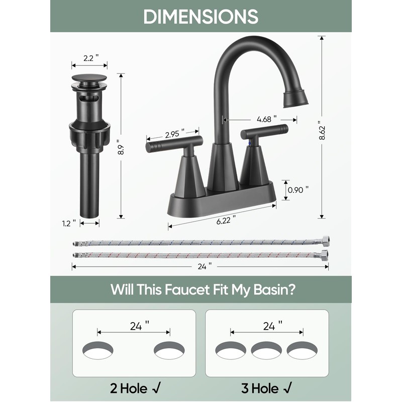 Cobbe Bathroom Faucets for Sink 3 Hole, 4 Inch with