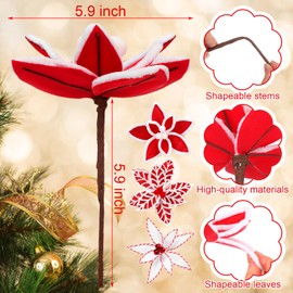 Bucherry 12 Pcs Red and White Christmas Ornaments Tree Decorations, Burlap Christmas Poinsettia Artificial Flowers with Clips Stems for Xmas Tree Wreath Garland Party Decor