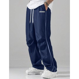 Yimoon Men's Parachute Pants Y2k Baggy Sweatpants Drawstring Wide Leg Casual Pants Streetwear (Navy-M)