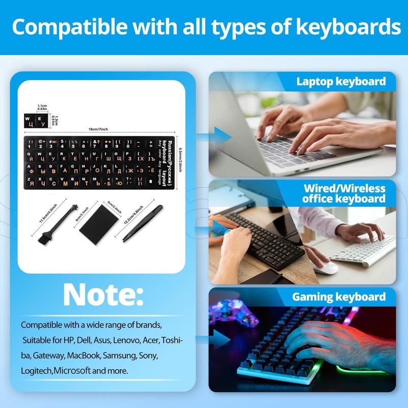 Russian Keyboard Stickers[5 in 1],Cyrillic Keyboard Letter Replacement Sticker Black