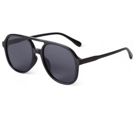 Laurinny Retro Pilot Sunglasses for Women Men Classic 70s Tinted Trendy Square Double Bridge Sun Glasses(Black/Grey)