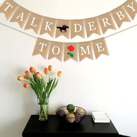 SWSATYW Burlap Talk Derby to Me Banner Kentucky Derby Party Decoration Horse Racing Mantel Fireplace Supplies