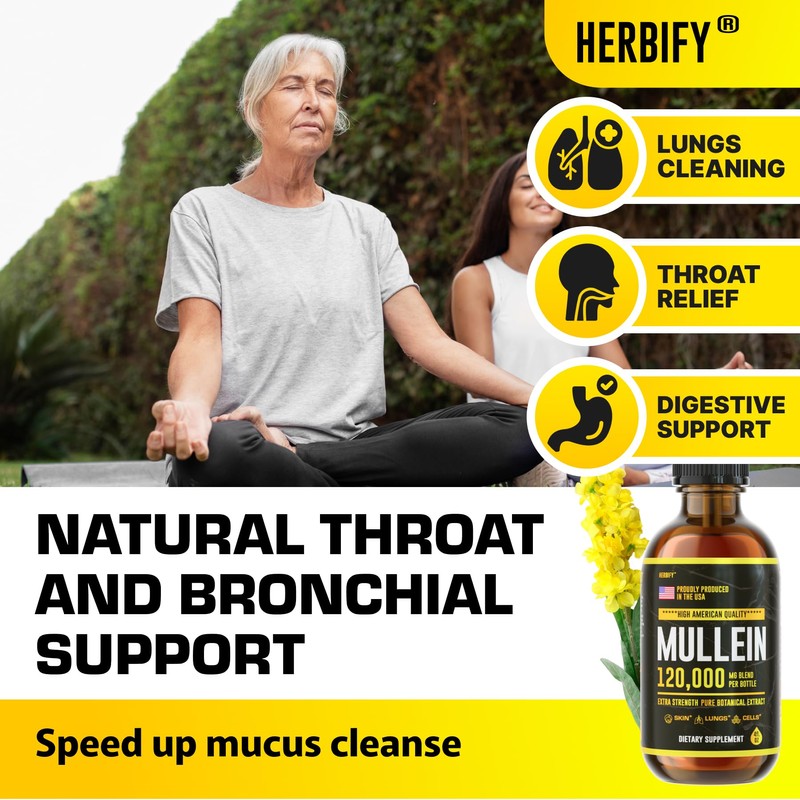 HERBIFY Mullein Drops - Lung Cleanse - Leaf Extract -