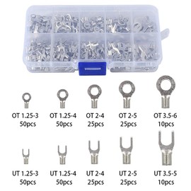 YFFSFDC Terminal Set, 320 Pieces Round Terminals, Crimp Terminals, Bare Crimp Terminals, Copper Material, Tinned Surface, O Shape, U-Shaped, Multiple Sizes Connectors, Low Frequency, Wire Connection, SNB and RNB Model Wire Combination Set with Storage Ca