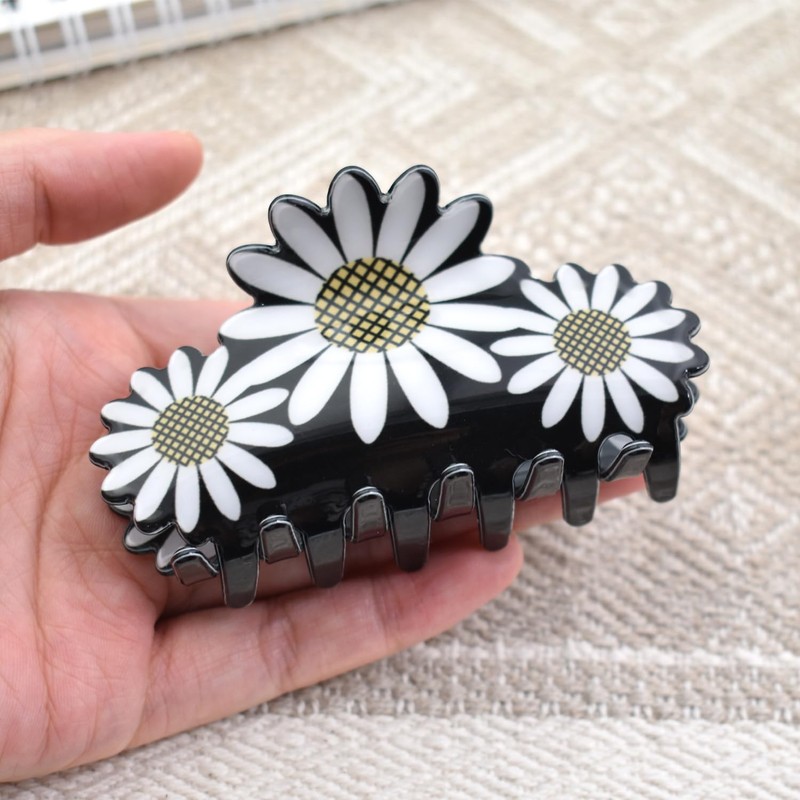 White Daisy Hair Claws Non Slip Medium Thick Hair Claws