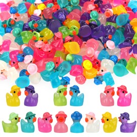 Radsocken 80 Pcs Mini Resin Ducks, Miniature Figures Tiny Ducks, Colorful Night Ducks Glowing at Night with Hat Ornament Accessories for DIY Aquarium Decoration, Pot Decoration, Party, Arithmetic