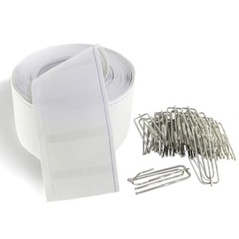 MJMP Pleat Tape for Curtain Heading Vintage Style Small Size with 20 Pcs Stainless Steel 4 Prong Curtain Pleat Hook Clip (10Yard 20 Pack, White)