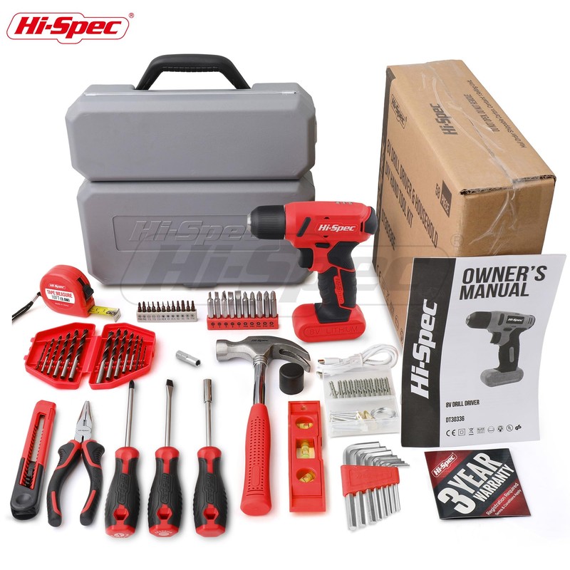 Hi-Spec 58pc Red 8V USB Electric Power Cordless Drill Driver