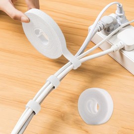 0.78 in x 26 ft White Spool Fastening Cable Ties, Double Sided Nylon Power Cord Management Tape, Reusable Heavy Duty Cable Ties for Home,Offices, Schools, Craft Organisations