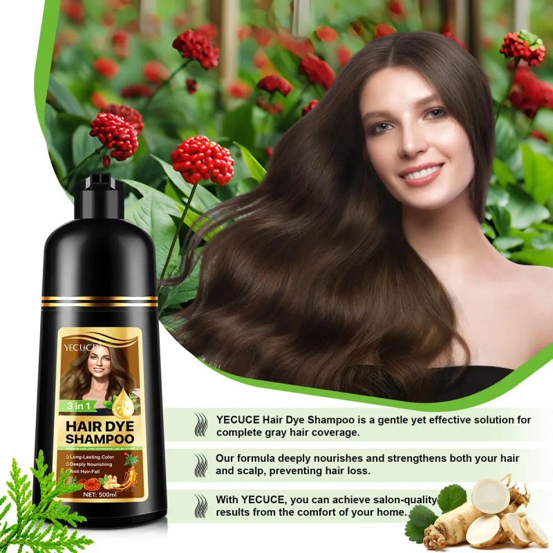 Shampoo Tinte Yecuce 500ml Cubre Canas Nutre Castaño