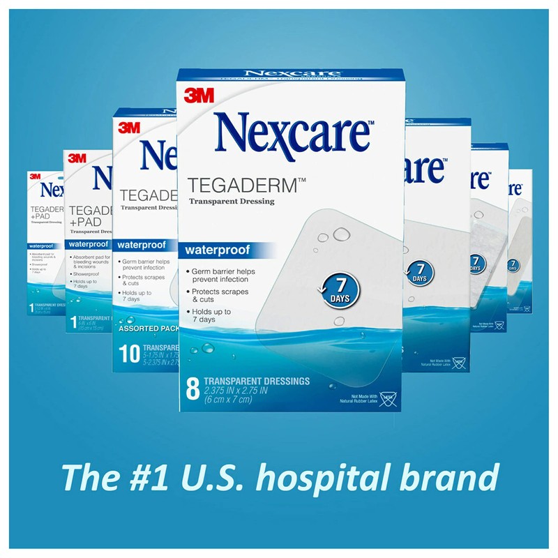 Nexcare Tegaderm + Pad Transparent Dressing, Clear Breathable Dressing Holds