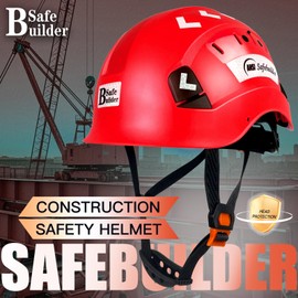 SAFEBUILDER 2Pcs Safety Hard Hat Construction Safety Helmet Slotted Ventilated w/Adjustable Ratchet 6-Point Suspension ANSI Z89.1-14 Industrial (Red-2PCS)