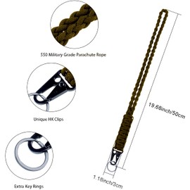 Heavy Duty Braided 550 Paracord Neck Lanyard Keychain for Men Women Outdoor Survival, Parachute Rope Necklace Keychains with HK Clip Key Ring for ID Card Badge Holder, Camera, Wallet and Keys (Army
