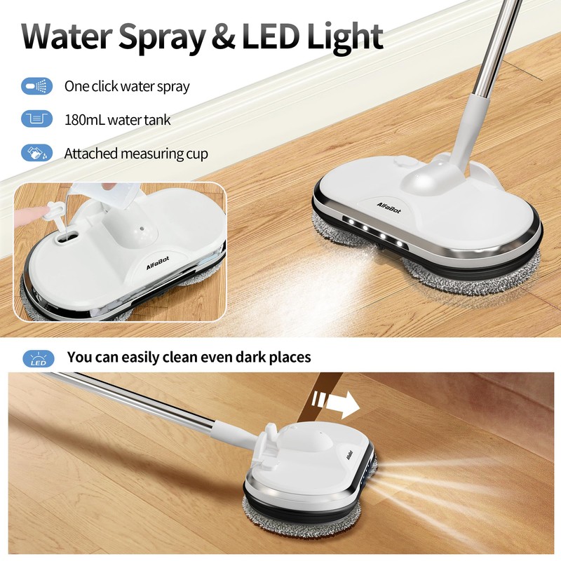 Electric Mop, AlfaBot WS-24 Cordless Spin Mop for Floor Cleaning,