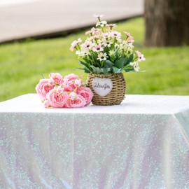 JYFLZQ White Iridescent Sequin Tablecloth 50" x 50" Square Sparkly Drape Table Cloths Table Cover Overlay for Wedding Birthday Party Baby Bridal Shower