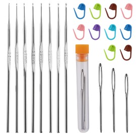 MORFEN 22 PCS Crochet Hooks Set, Ergonomic Lace Crochet Hook Knitting Needles, Crochet Needles for Crocheting with Big Eye Blunt Needles Stitch Markers for Beginners
