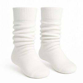 AWS/American Made 3 Pairs Kids Slouch Socks 3 Years to 15 Years Long Scrunchy Crew Socks (12-15 Years Old, White)