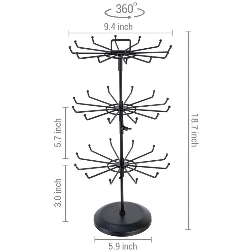 MyGift 3 Tier Classic Matte Black Metal Jewelry Tree with