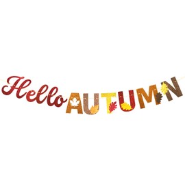 Hello Autumn Banner, Glitter Hello Fall Letter Garland Hanging Banner with Maple leaves Signs Thanksgiving Festival Party Decorations for Thanksgiving Fall Harvest Bunting Home Decor A7SFQTLQ (A)