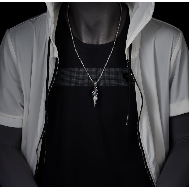 Compass Whistle Pendant Necklace for Men, Stainless Steel, 75 cm