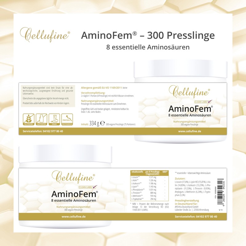 Cellufine® AminoFem® 300 Vegan Pellets with 8 Essential Amino Acids