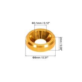 MECCANIXITY M3 Cone Cup Countersunk Washers,Hole Dia 3.1mm/0.12 Aluminum Gaskets Cup Head Washer Gasket for Screw RC/FPV/PC/Drone/Mechanical Accessories Model Parts,Pack of 20(Gold)
