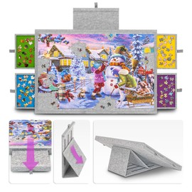 Tektalk Jigsaw Puzzle Table with Integrated Adjustable Stand/Bracket, 3-Tilting-Angle Super Lightweight Felt Puzzle Plateau Board with Cover & 4 Sorting Drawers (Light Gray, for Up to 1000 Pieces)