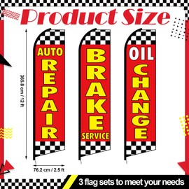 Hahafelt 3 Pack Auto Repair Shop Oil Change Feather Flag Sets 12 x 2. 5 ft Large Large Brake Services Advertising Swooper Flag for Business Mechanics Automotive Car Repair Shops