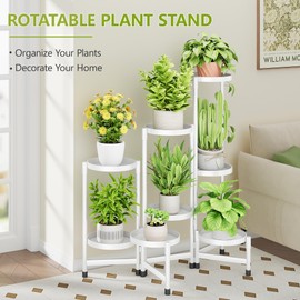 Cawukege 8 Tier Metal Plant Stand Indoor, Rotatable Corner Plant Shelf Outdoor, Tiered Flower Pot Display Stand, Multiple Plants Holder for Patio Living Room Balcony Garden Home Decor - White