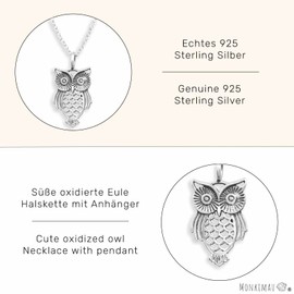 Monkimau Women's Necklace with Owl Pendant Made of 925 Sterling Silver Owl Necklace Silver Women Charm Chain Jewellery Gifts for Children Girls Women, Stainless Steel