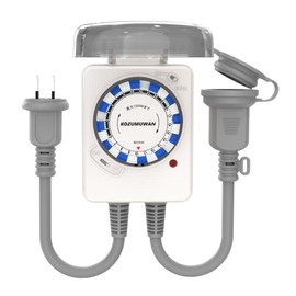 Timer Outlet, 24 Hours, 15 Minutes, Outdoor, Rainproof, Repeat Function, Timer, Up to 48 Programs, Direct Connection, Rainproof Cover, Cap Included, Wall Hanging Hole, Repeated Everyday, Power Saving,