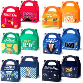 Funrous 48 Pcs Father's Day Gift Boxes Fathers Day Candy Boxes Party Favors Best Dad Ever Treat Cookie Present Boxes Wrap Bulk with Handle for Dad Theme Holiday Birthday Anniversary Party Supplies